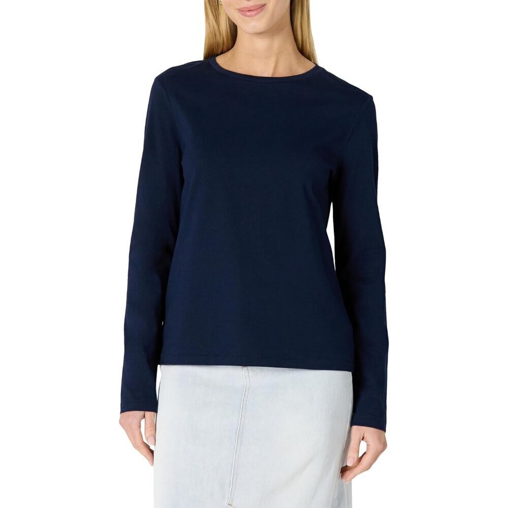 Women's Cotton Long Sleeve Crewneck T-Shirt Medium Navy Casual Comfortable